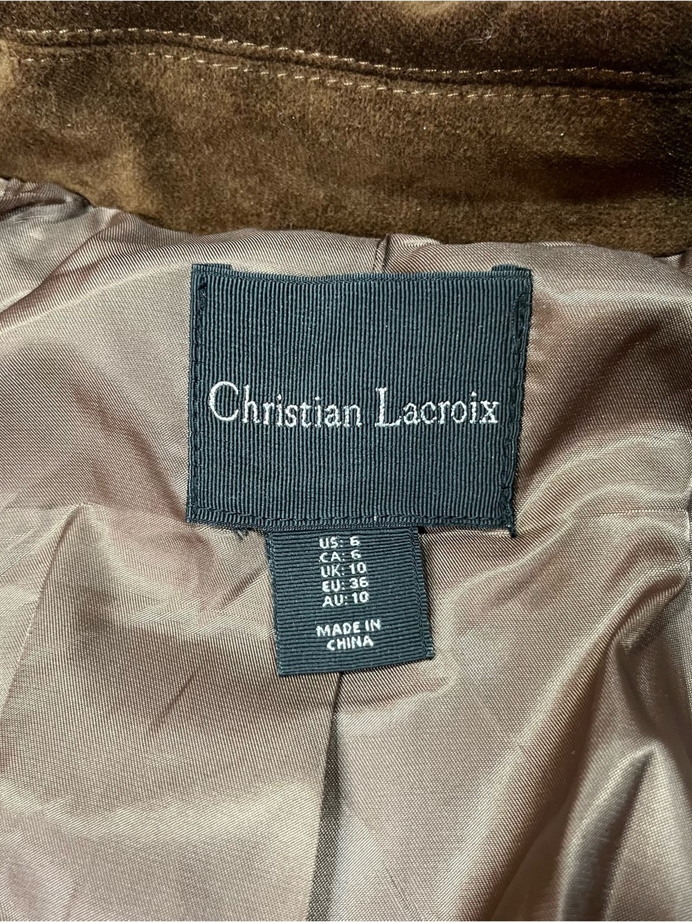 Christian Lacroix Plaid Cropped Jacket Brown Cream Velvet Collar Women Size 6 - Picture 12 of 16